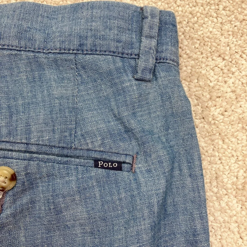 Polo Ralph Lauren Mens 33 Shorts Blue Classic Fit Cotton Chambray Flat Front